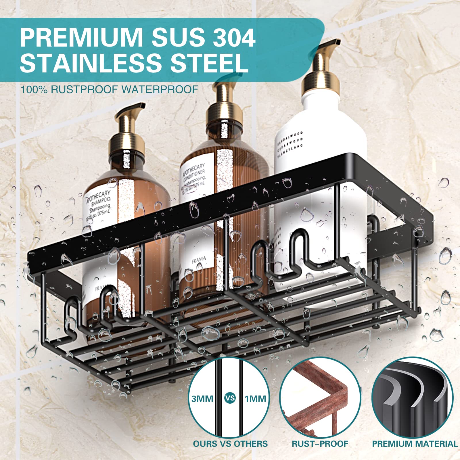 LIUQIBA Shower Caddy 5 Pack, Adhesive No Drilling Traceless Shower Shelves, Large Capacity,Rustproof Stainless Steel Bathroom Organizer, for Bathroom Storage & Home Decor & Kitchen