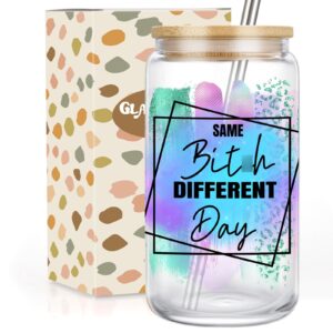 gspy funny tumblers, 16oz glass cups with lids and straws - mothers day gifts for friends - sarcastic gifts, funny gifts for women adult humor - birthday gifts for her, mom, wife, best friend