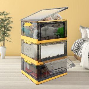 fccabin storage bins with lids, 12.6 gal/50qt storage containers cubes with wheels and sturdy three-sided doors design for bedroom/livingroom/kitchen/office plastic storage bins 3 pack-yellow