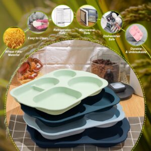 8 Pcs Large 12 Inch Unbreakable Divided Plates Section Plates Kids Food Tray 5 Compartment Plates Wheat Straw Toddlers Lunch Trays for Kid Toddler Children Adult Microwave Dishwasher Safe (Multicolor)