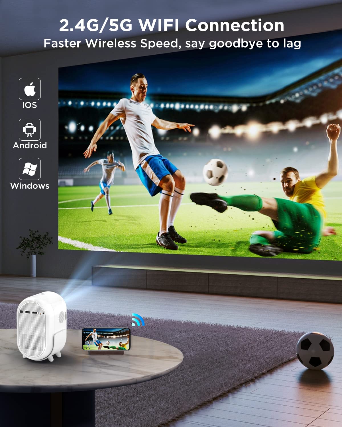 Mini Projector with 5G WiFi and Bluetooth, GUSOYO DX8 15000L Native 1080P Outdoor Projector 4K Supported, Portable Movie Projector for Home Theater, Compatible with iOS/Android/PS5/HDMI/TV Stick