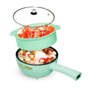 wilzoe electric hot pot 2.8l,1000w non-stick saute pot,rapid noodles cooker,electric cooking pot,electric pot for steak,frying,stir fry,steam,with power adjustment,(food steamer included),green