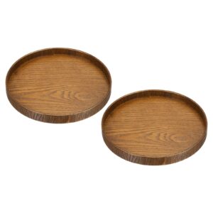 patikil wood serving tray 8 inch, 2 pack round decorative platter for home decor kitchen table candle holder, brown