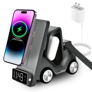 diecallan 5 in 1 wireless charging station 20w adapter fast wireless charging apple devices for iphone 15/14/13/12 series for airpods pro/3/2,for apple watch/iwatch support alarm clock light（grey）