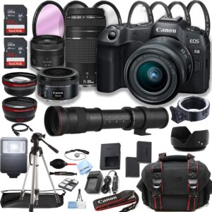 canon eos r8 mirrorless digital camera with rf 24-50mm f/4.5-6.3 is stm lens + 75-300mm lens + 50mm stm lens + 420-800mm super telephoto lens + 128gb memory + case + tripod + filters (45pc bundle)