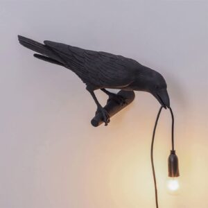 rcxiwiz raven desk lamp, raven lamp, bird light, resin led bird lamp night light for bedroom/office/living room/farmhouse art deco with plug-black(left)