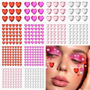 dazzhues 436 pcs heart rhinestones self adhesive sticker acrylic heart gems for face hair body bling heart jewels crystal stickers for wedding valentine's day decoration nail art diy craft (6/10/18mm)