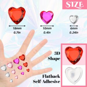 Dazzhues 436 PCS Heart Rhinestones Self Adhesive Sticker Acrylic Heart Gems for Face Hair Body Bling Heart Jewels Crystal Stickers for Wedding Valentine's Day Decoration Nail Art DIY Craft (6/10/18mm)