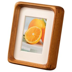 youncewooder 3x4 natural teak wood picture frame - displays 2x3 photos with mat | rustic handmade small tabletop frame for baby newborn gift,gifts for baby keepsakes, wedding