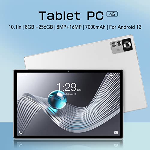 10.1in Tablet, 8GB RAM 256GB ROM 100‑240V Tablet PC USB C Charging Port Front 800W Rear 1600W White for School for Office for Students (US Plug)