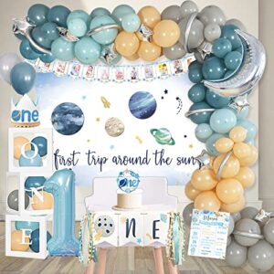 yshmfeux first trip around the sun birthday decorations party supplies, space theme 1st birthday party decor, 1st birthday boy decorations, baby boy 1st birthday decor