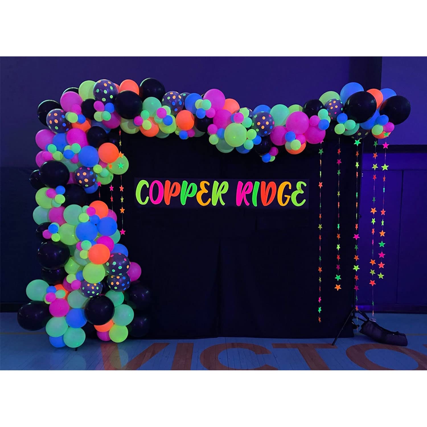 150Pcs NEON Balloon Garland Kit, Neon Glow in The Dark Balloon Arch with neon yellow, orange, pink, blue and neon polka dots Blacklight Balloons for Disco Party,Glows with Black Light Party Supplies