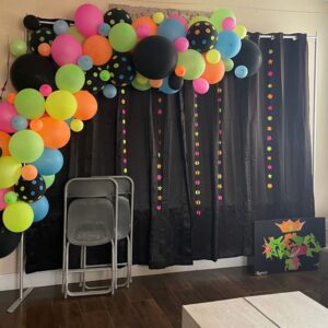 150Pcs NEON Balloon Garland Kit, Neon Glow in The Dark Balloon Arch with neon yellow, orange, pink, blue and neon polka dots Blacklight Balloons for Disco Party,Glows with Black Light Party Supplies