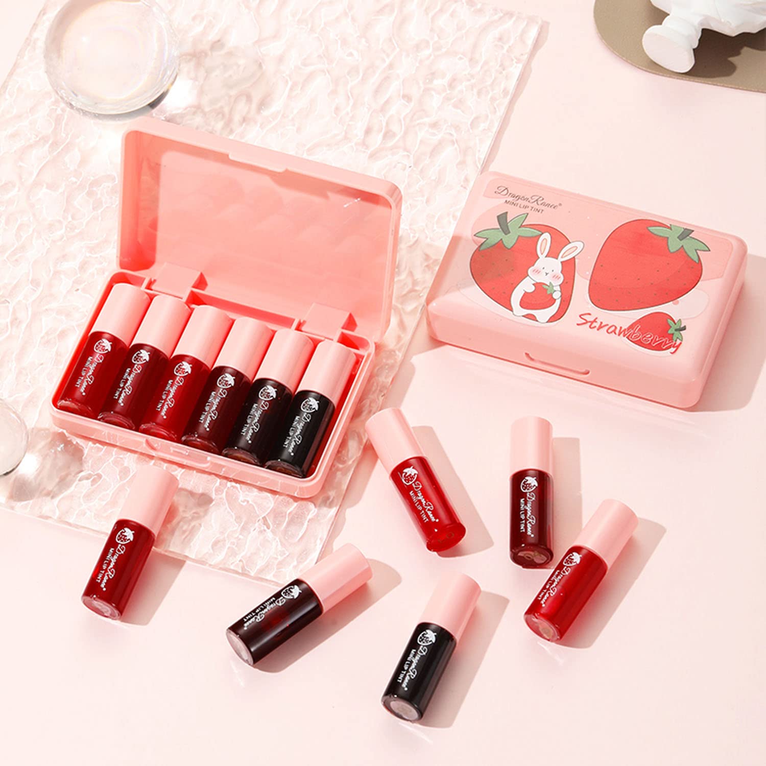 6 Colors Lip Tint Stain Set, Korean Lip Gloss Tint Plumping Mini Liquid Lipstick, Multi-use Lip and Cheek Tint, Long lasting Non-Stick Cup Waterproof, Vivid Color