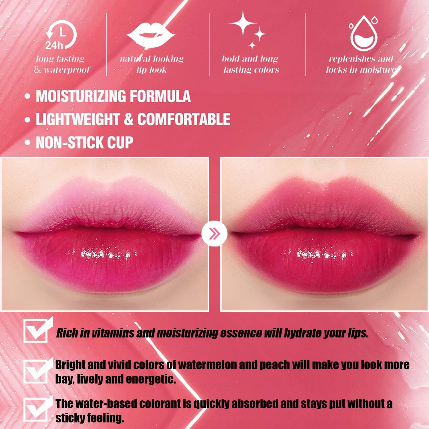 6 Colors Lip Tint Stain Set, Korean Lip Gloss Tint Plumping Mini Liquid Lipstick, Multi-use Lip and Cheek Tint, Long lasting Non-Stick Cup Waterproof, Vivid Color