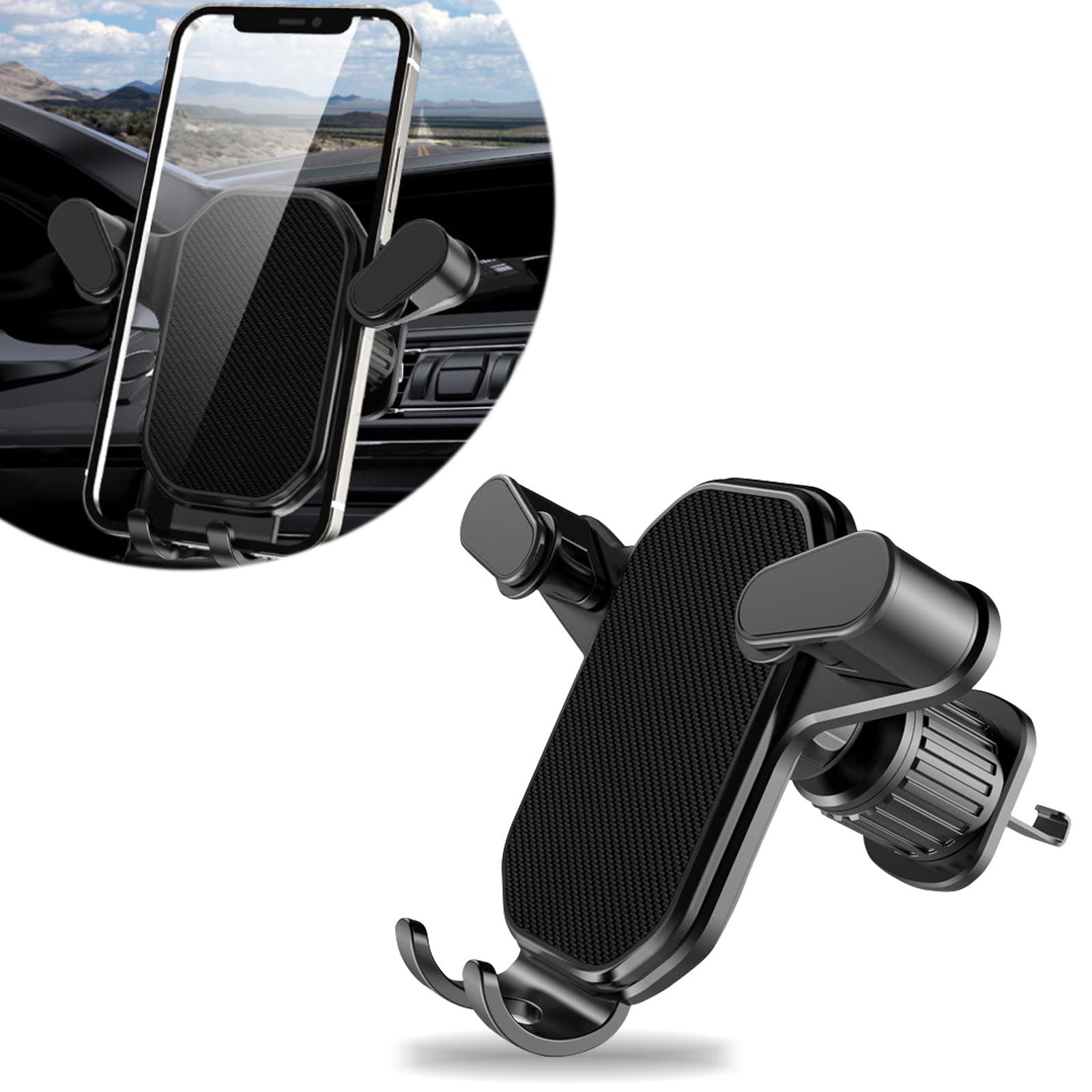 neynavy Pack-1 Car Vent Phone Holder Mount, 360° Adjustable Firmly Grip Non-Slip Navigation Holder, Multifunctional Spiral Hook Phone Holder Mount Universal for Most Smartphones (Black)