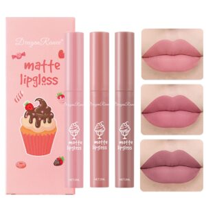 3 colours nude matte lipstick set,24 hour natural lip glazes velvet air moisture smooth crayon lip stain,nourishing color lip glaze,long lasting waterproof lip gloss lipstick for women makeup(set a)