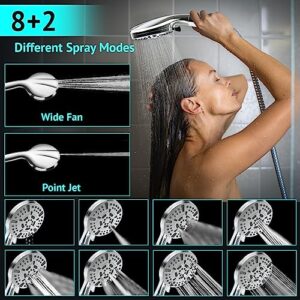 Shower Head Combo,10 Settings Handheld Filtered Shower head/10" High Pressure Rain Shower Head with 11" Extension Arm,Bracket/Hose, Chrome