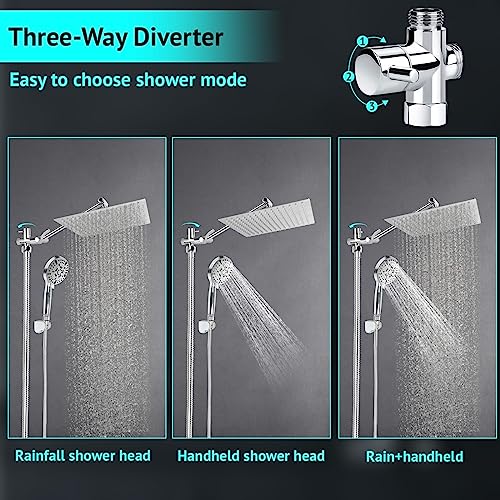 Shower Head Combo,10 Settings Handheld Filtered Shower head/10" High Pressure Rain Shower Head with 11" Extension Arm,Bracket/Hose, Chrome