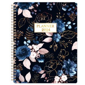 2024 planner - 2024 planner weekly and monthly, jan. 2024 - dec. 2024, 8'' x 10'', 2024 calendar planner with twin-wire binding, premium paper, flexible cover, check box - ink painted flowers