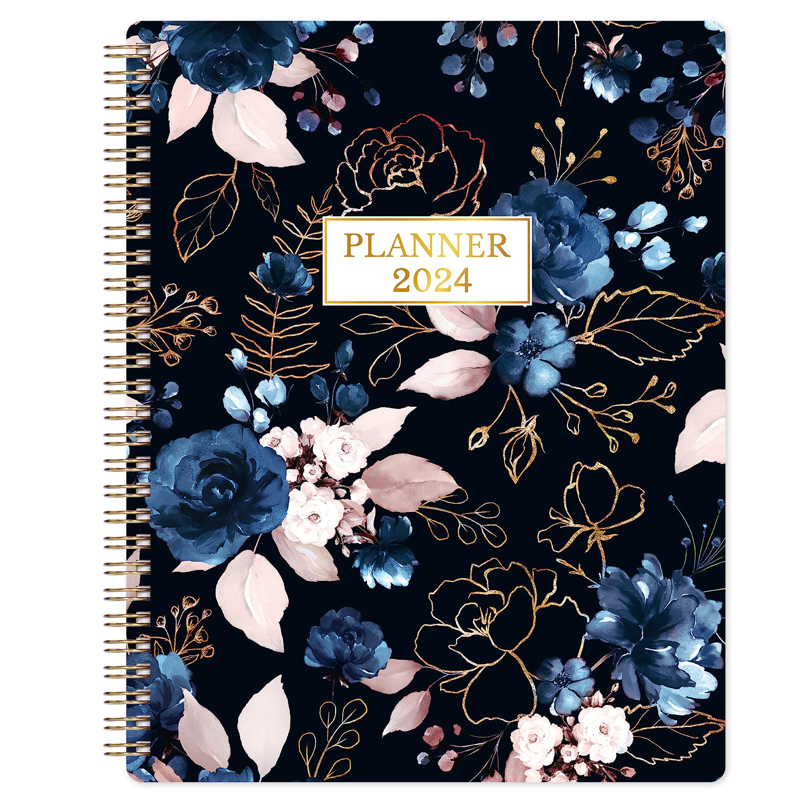 2024 Planner - 2024 Planner Weekly and Monthly, Jan. 2024 - Dec. 2024, 8'' x 10'', 2024 Calendar Planner with Twin-Wire Binding, Premium Paper, Flexible Cover, Check Box - Ink Painted Flowers