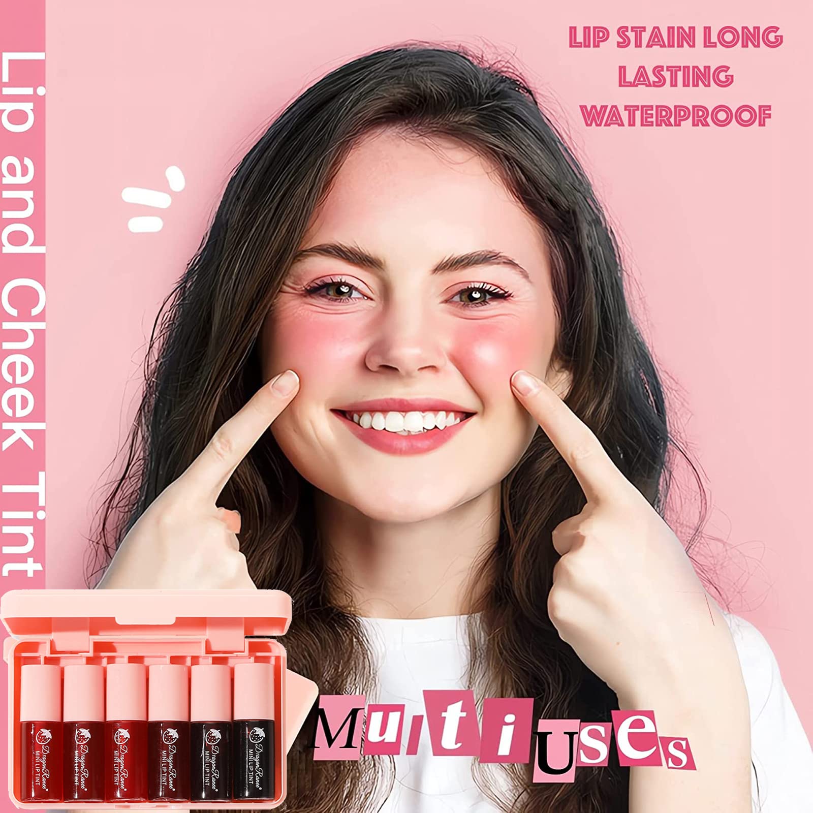 6 Colors Lip Tint Stain Set, Korean Lip Gloss Mini Liquid Lipstick, Lip and Cheek Tint, Long lasting Non-Stick Cup Waterproof Makeup