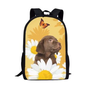 allcute floral labrador puppy dog print backpack for girls boys lightweight large capacity school bookbag kids elementary student relaxed padded comfy durable daypack 17 inch