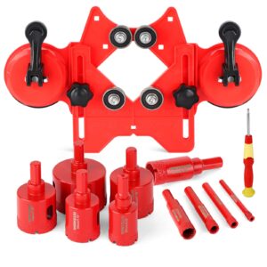 workease diamond hole saw kit, 11 pcs brazed hollow tile hole saw set (0.24”-2”) with double suction cups hole saw guide jig, diamond drill bit set suitable for glass, ceramic, tile, marble, porcelain