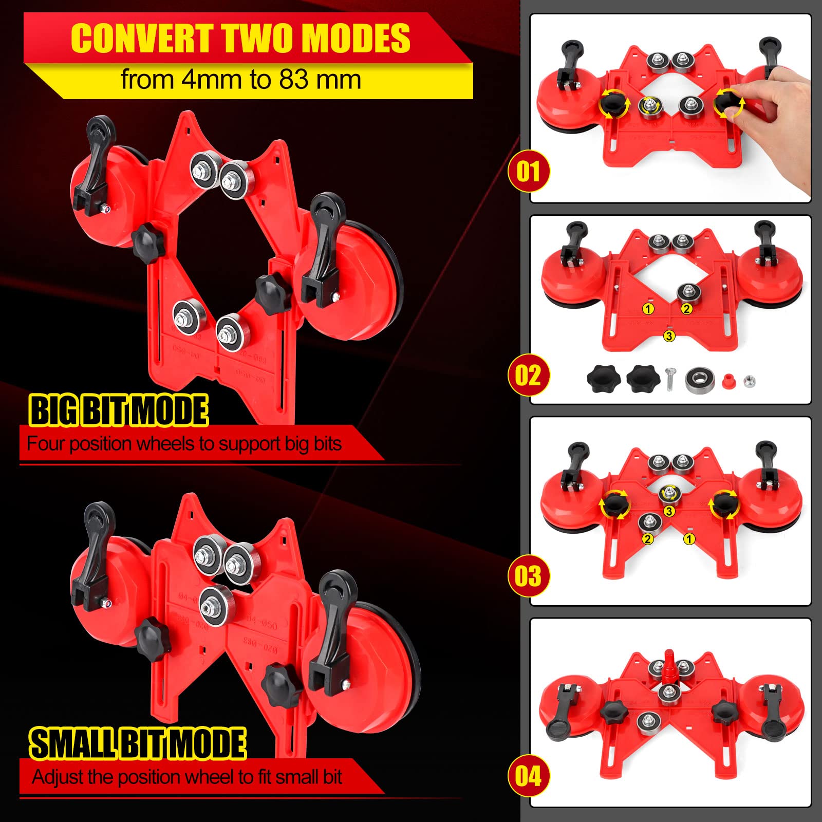 WORKEASE Diamond Hole Saw Kit, 11 Pcs Brazed Hollow Tile Hole Saw Set (0.24”-2”) with Double Suction Cups Hole Saw Guide Jig, Diamond Drill Bit Set Suitable for Glass, Ceramic, Tile, Marble, Porcelain