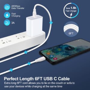 20W USB C Fast Samsung Charger Block 6FT Android Phone Cord for Samsung Galaxy A54 A14 5G A15 A24 A03s S24 S23 A23 S21FE S22 Ultra A13 A53 A32 A52 S20 Pixel 8,Wall Plug Box,Type C to C Charging Cable