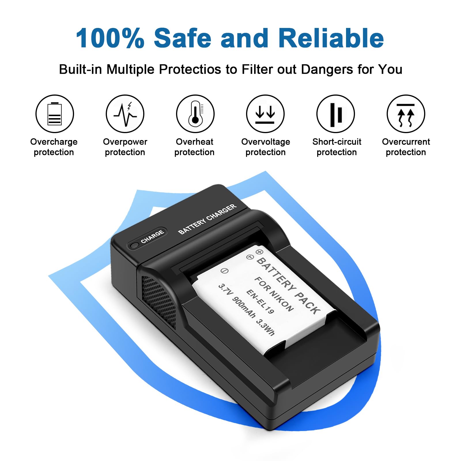 Mliepow 2 Pack EN-EL19 Battery (900 mAh) and USB Charger Compatible with Nikon A100, Coolpix S33,S100 S2800 S3200 S3300 S3500 S3600 S4100 S4200 S4300 S5200 S5300 S6500 S6600 S6800 S6900 S7000 Camera