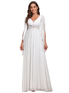 ever-pretty women's illusion long appliques a-line chiffon summer wedding dresses white us4