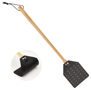 samebuteco heavy duty leather fly swatter black with bench wood handle 19.7" length, fly catcher and insects catcher with ease