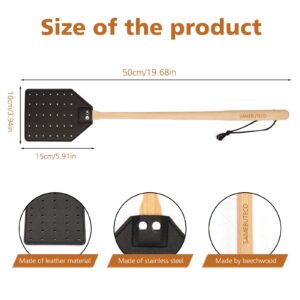 SAMEBUTECO Heavy Duty Leather Fly Swatter Black with Bench Wood Handle 19.7" Length, Fly Catcher and Insects Catcher with Ease