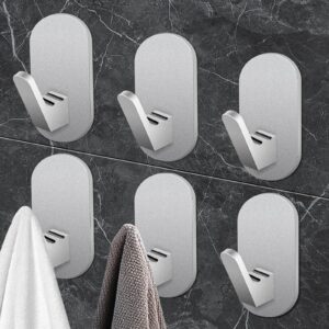 adhesive towel hooks for hanging heavy duty wall hooks stick on bathroom, kitchen, glass door,tile, mirror, no tools matte black robe holder(6 pack)