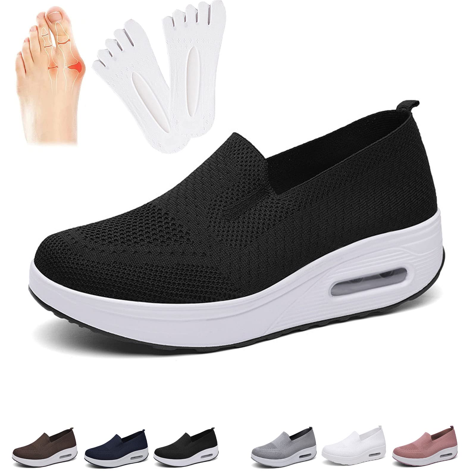 BE OVER QUALITY Women's Orthopedic Sneakers, Slip-On Light Air Cushion Orthopedic Sneakers, Womens Orthopedic Sneakers Black