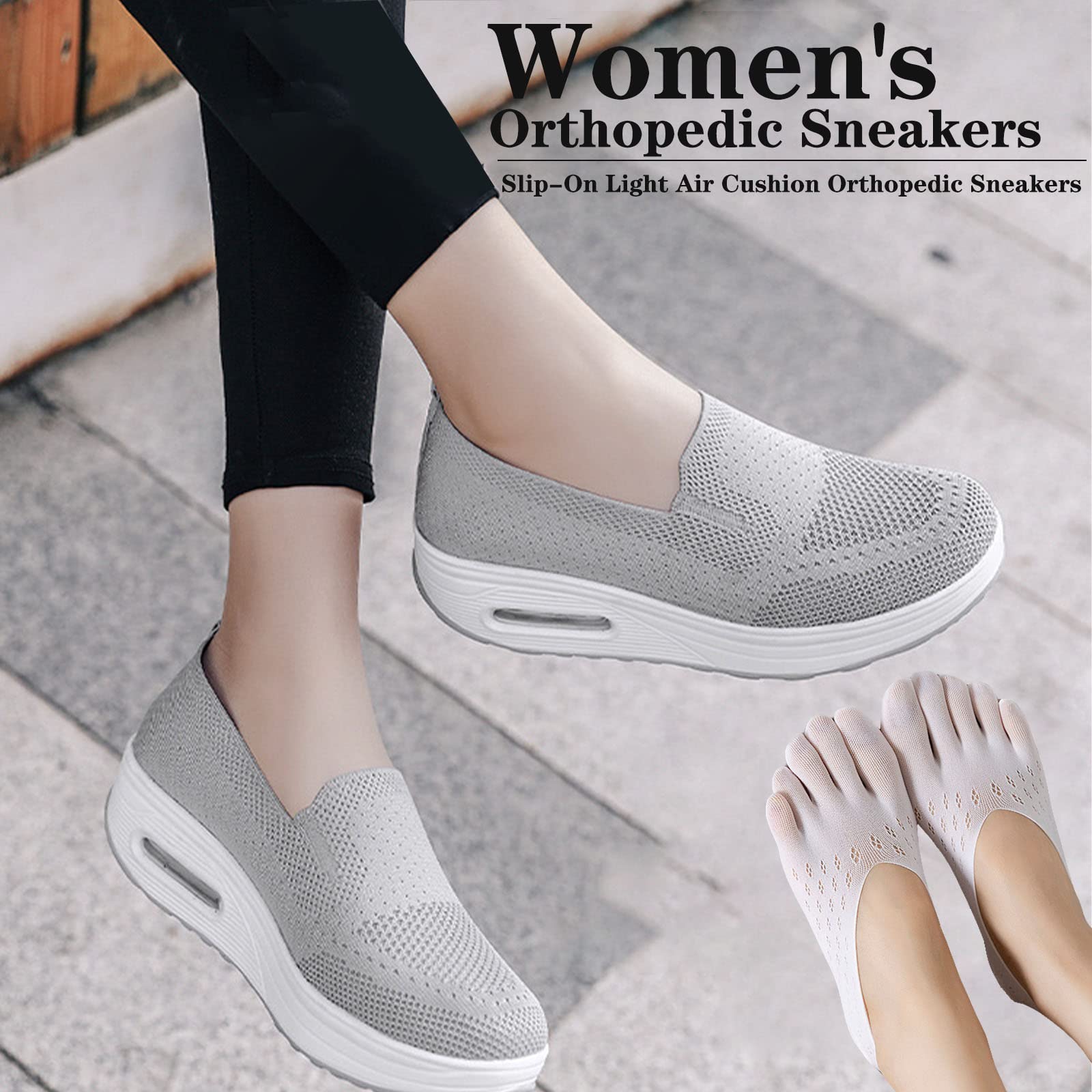 BE OVER QUALITY Women's Orthopedic Sneakers, Slip-On Light Air Cushion Orthopedic Sneakers, Womens Orthopedic Sneakers Black