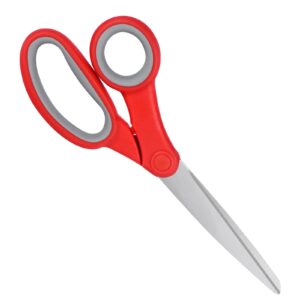 balaipor left handed scissors, 8" all purpose lefty stainless steel scissors for adults school student kids, great for craft, office, sewing, fabric, red (1 pack)