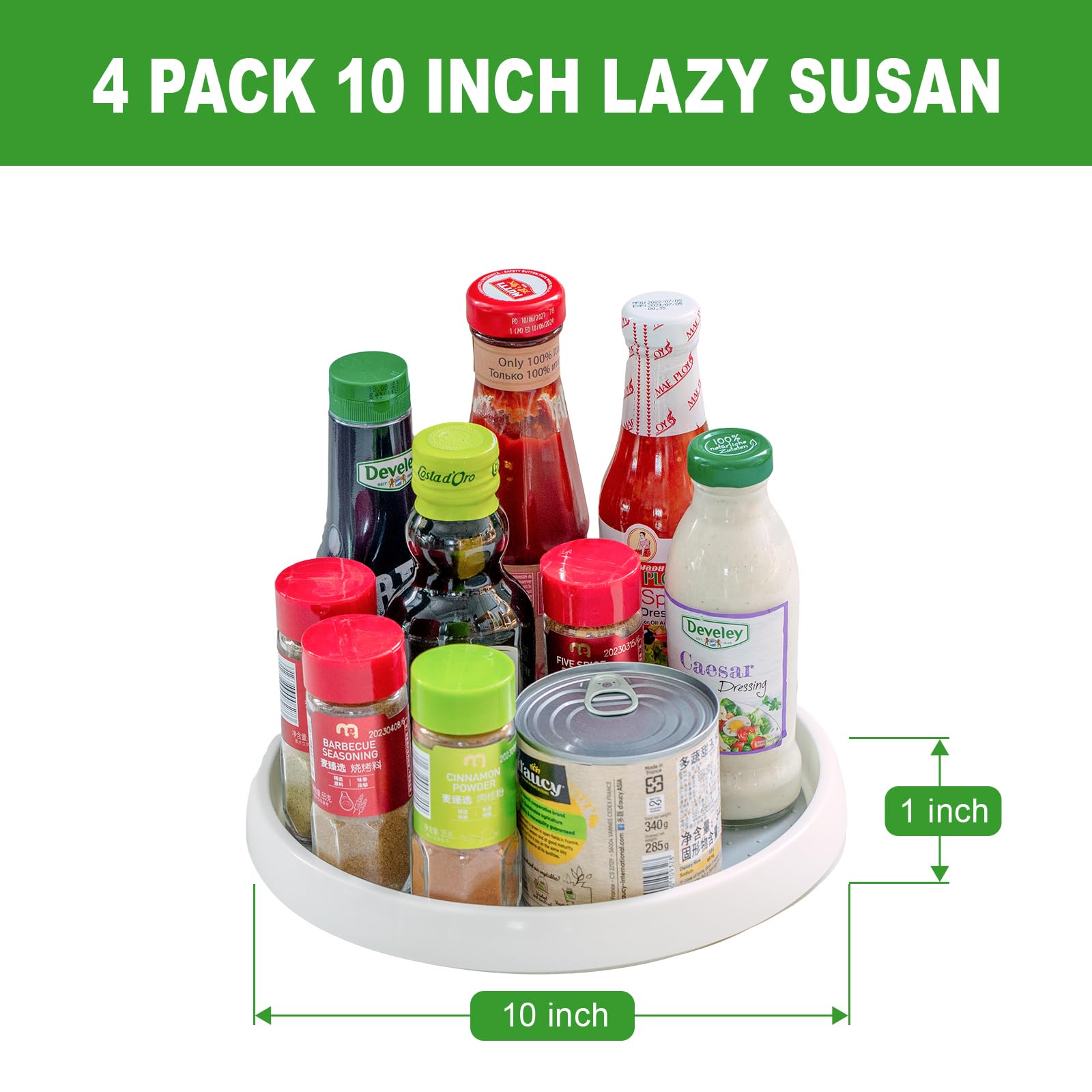 4 Pack 10 Inch Non Skid Lazy Susan Organizers - Turntable Rack for Pantry Organization, Cabinet and Storage - Kitchen Spice Rack, Fridge, Bathroom, Dressing Table, Under Sink Organizing Rack
