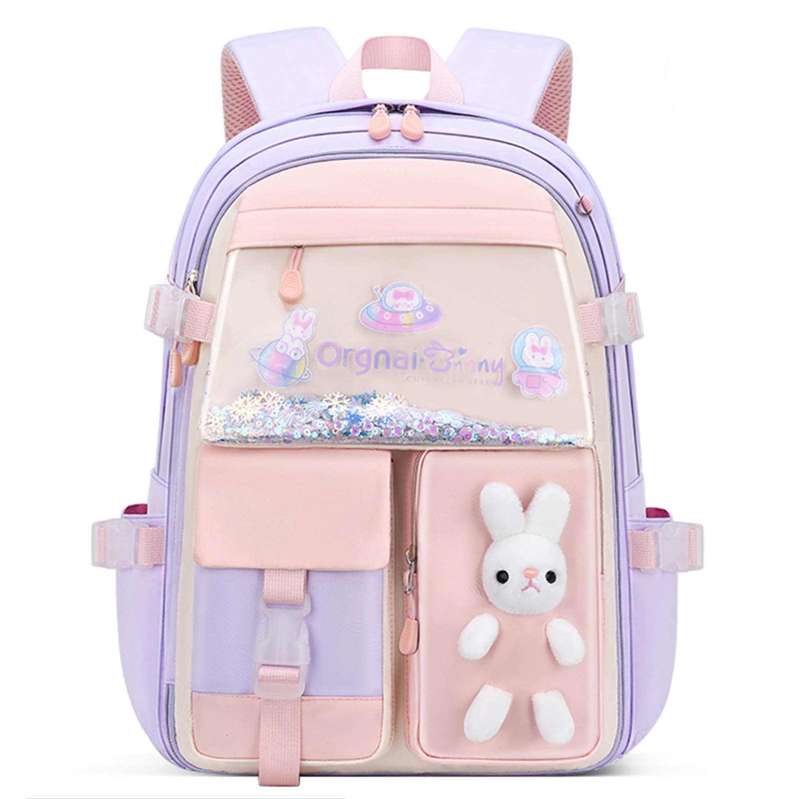 VIDOSCLA Kawaii Bunny Sequin Kids Girls Backpack Elementary Students Book Bag Primary School Bag for Teens