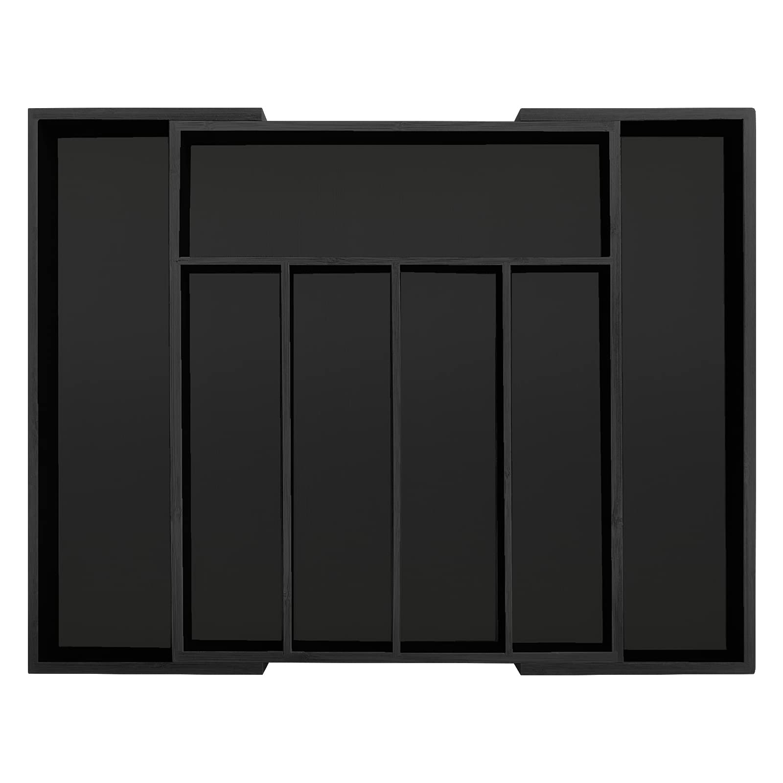 KMYC Silverware Utensil Organizer For Kitchen Drawers,Flatware Cutlery Collection Tray,Bamboo Kitchen Drawer Foldable And Expandable（Black）