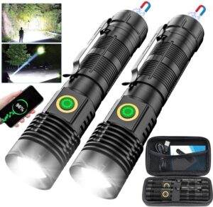 flashlights high lumens rechargeable(battery included), 20000 lumens super bright powerful small magnetic flashlight, 6 mode, zoomable, waterproof, handheld flashlight for camping hiking 2 pack