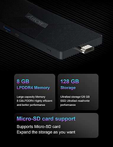 AWOW Fanless Mini PC Stick Windows 11 Pro Celeron J4105 8GB 128GB, Micro Desktop Computer Stick Support HDMI/Mini DP Dual 4K 60Hz, WiFi/BT/Gigabit Ethernet, Stick PC for Business/Office/Home/IOT