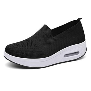 women's orthopedic sneakers, air cushion sole mesh up stretch platform sneakers, cozy fashion sneaker walking shoes for elderly ladies black