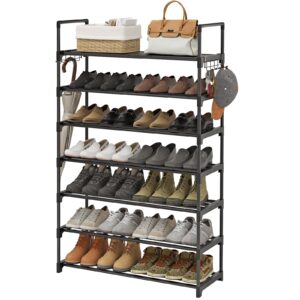 unitstage 7 tiers black shoe rack shoe organizer shoe storage for closet 28-32 pairs metal stackable shoe rack shelf for entryway for garage metal pipes with side hooks plastic connectors