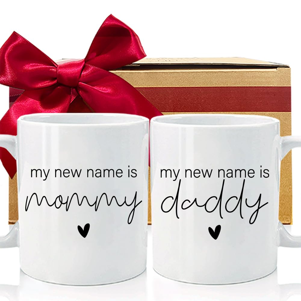 CATABUBU New Parents Pregnancy Announcement, First Time Mommy Daddy to Be Mug Set Gifts 11oz, My New Name is Mommy Daddy, Gifts for New Parents to Be, New Parents Mothers Day Fathers Day Mug Gifts-8