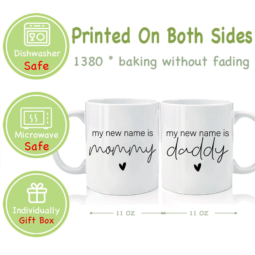 CATABUBU New Parents Pregnancy Announcement, First Time Mommy Daddy to Be Mug Set Gifts 11oz, My New Name is Mommy Daddy, Gifts for New Parents to Be, New Parents Mothers Day Fathers Day Mug Gifts-8