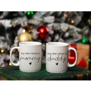 CATABUBU New Parents Pregnancy Announcement, First Time Mommy Daddy to Be Mug Set Gifts 11oz, My New Name is Mommy Daddy, Gifts for New Parents to Be, New Parents Mothers Day Fathers Day Mug Gifts-8