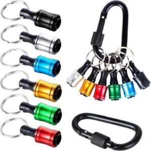 bahagia 1/4 inch hex shank bit holder, 6pcs quick release drill bit holder keychain for impact driver, portable screwdriver bits holder, aluminum alloy, color coded - gift for men