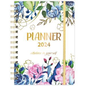 2024 planner - jan. 2024 - dec. 2024 planner 2024, planner 2024, 2024 planner weekly and monthly with tabs, 6.4" x 8.5", hardcover with back pocket + thick paper + twin-wire binding - flower